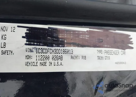 2013 Dodge Dart Limited z USA, uszkodzony, nr VIN 1C3CDFCH3DD186013